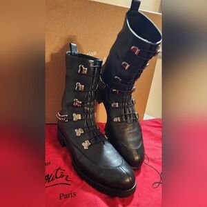 Christian Louboutin Horse Guarda Half Calf Black Leather Women's Boots EU 38.5